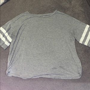 Grey and White Varsity Striped T Shirt